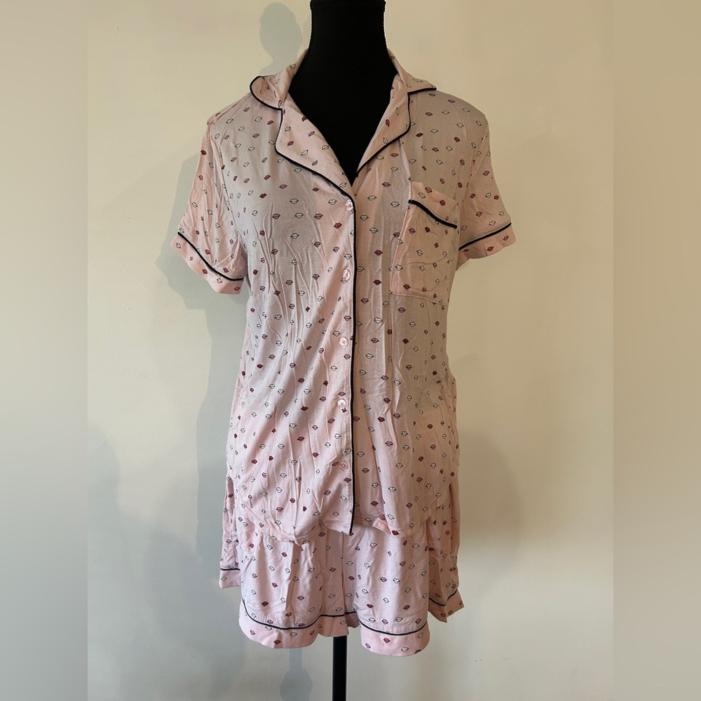 Kate Spade Pink Lip Print Pajama Set